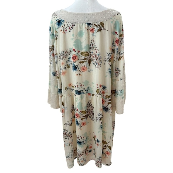 Women's 3X Ivory Floral Cottage Flowy PLUS Bell Sleeve Festival Curvy Soft Dress - Picture 4 of 8